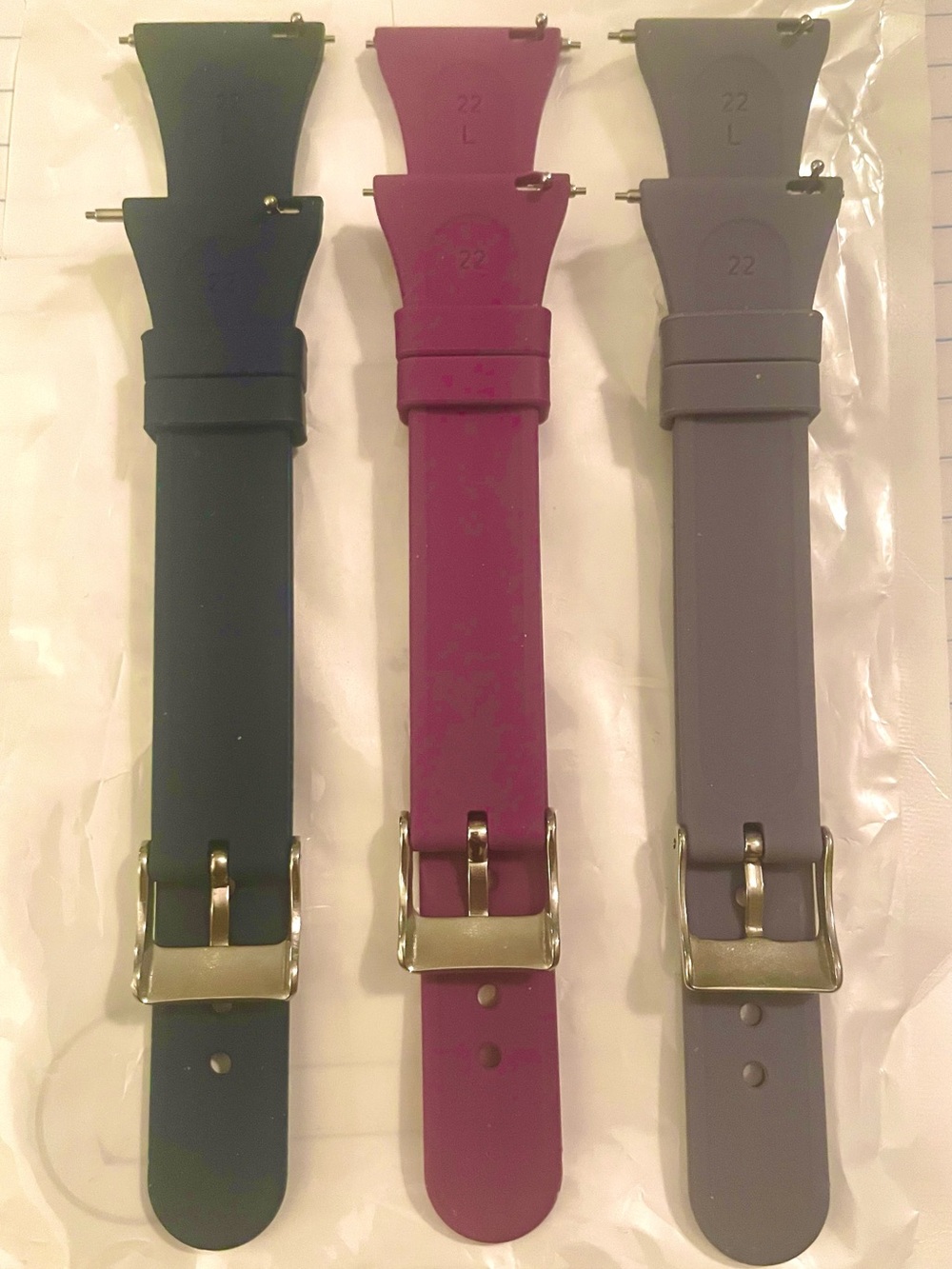 Set of Three Silicone Watch Straps - Teal, Plum, Taupe (New)
